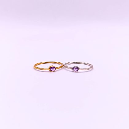 Simple Ring perak 925 dengan batu Amethyst dan Blue Topaz - Junior Silver